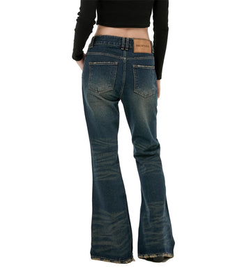(W)wrinkled washing denim bootcut pants